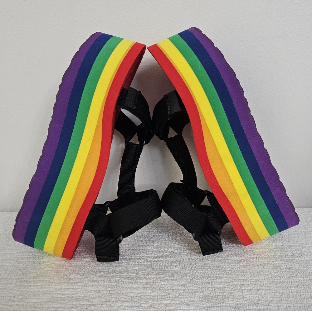 Teva Flatform Bold Universal Stripe Rainbow Pride Platform Adjustable Sandals - Picture 8 of 13